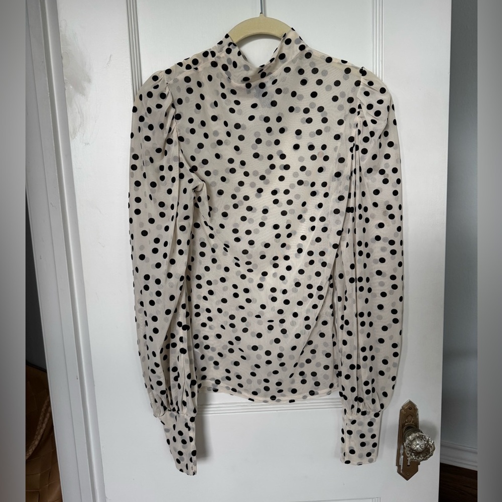 Mesh Puff Sleeve Blouse with Polka Dots